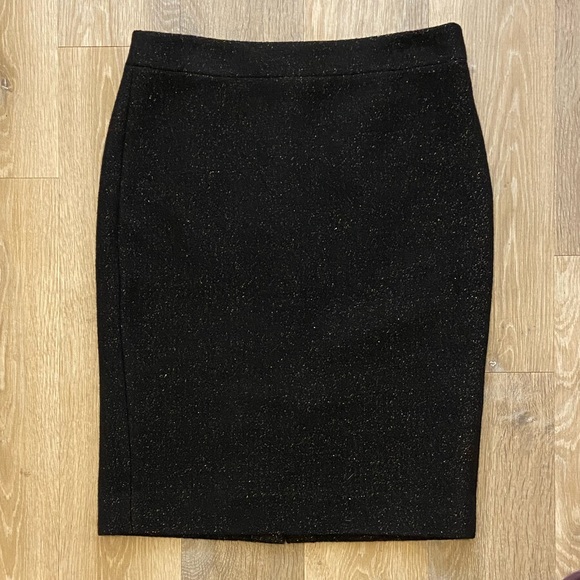 J. CREW No 2 Pencil Skirt in Tinsel Tweed Wool Black Lurex w/ Gold K3053 - Picture 3 of 5